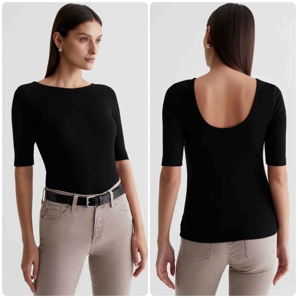 AG‎ Jeans Womens Elevated Basic Ribbed Scoop Back Balletcore Diana Top Size M
